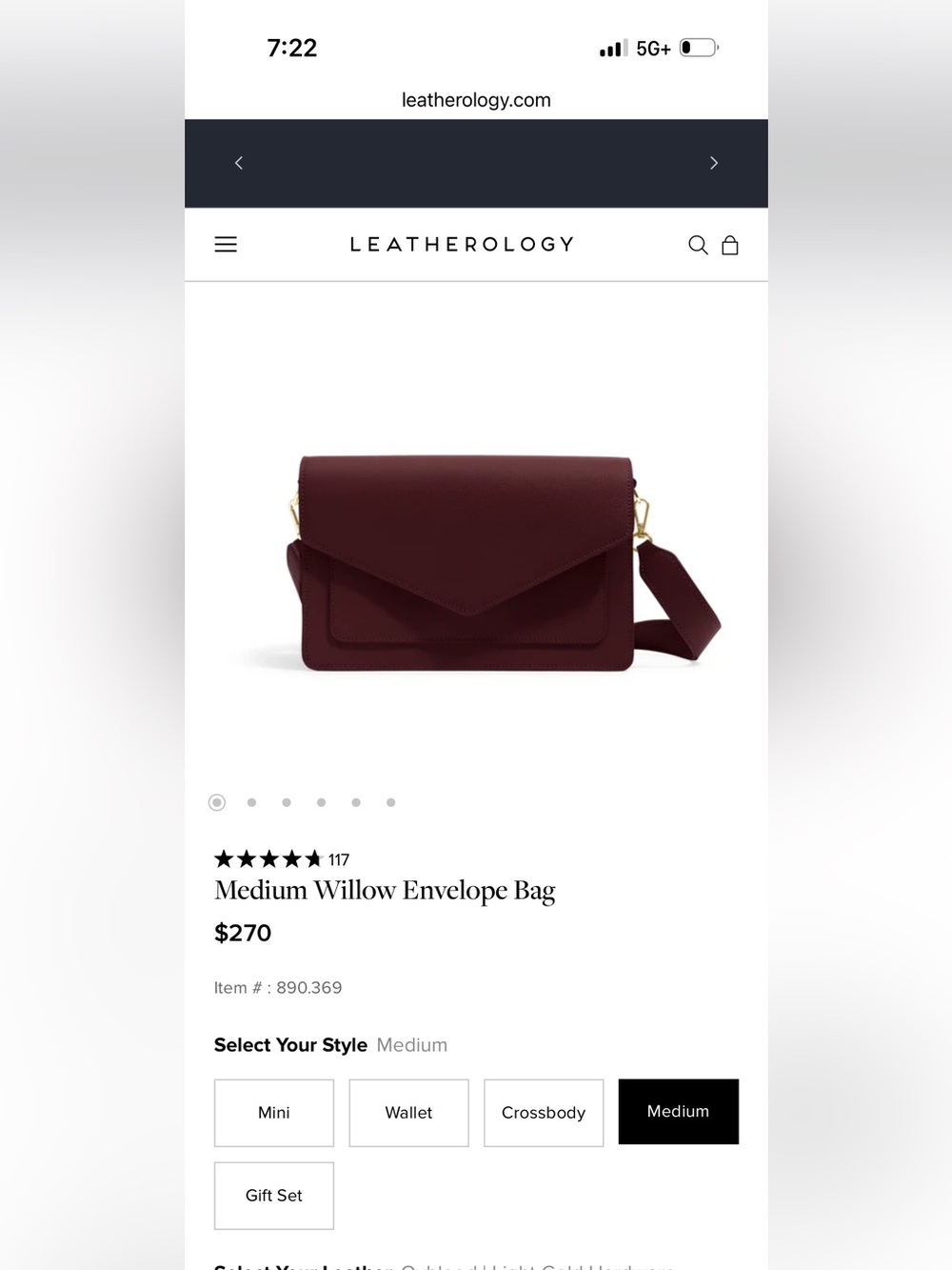 Leatherology Medium Willow Envelope Bag - Burgundy
